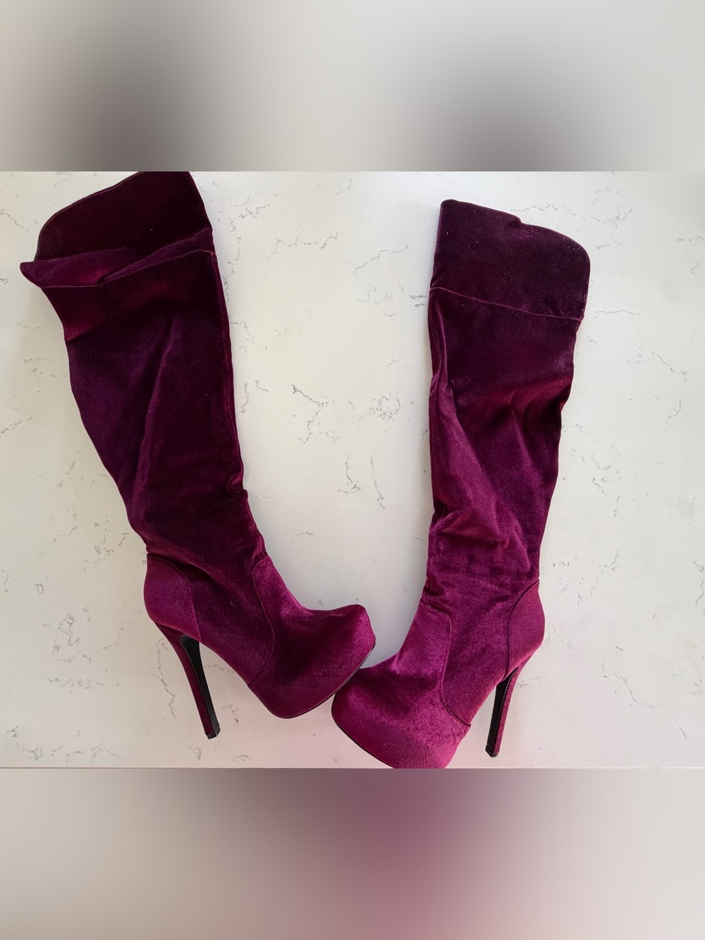 JustFab Wine Velvet Over-the-Knee Stiletto Boots